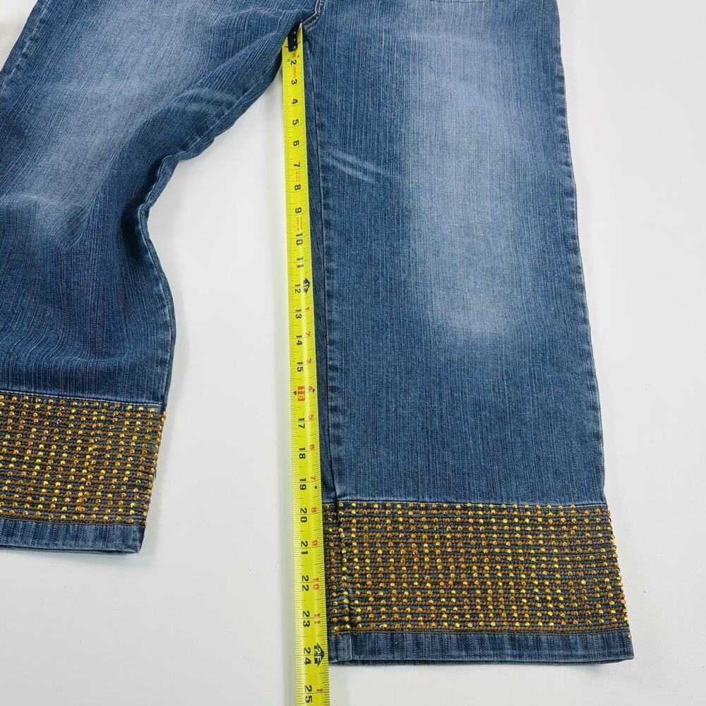 Platinum Plush Jeans Pants Women's 21 Blue Wide Straight Leg Cropped Embellished - Picture 13 of 16